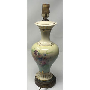 Mid Century Vtg Hand Painted Floral Gold Porcelain Urn Table Lamp 16" Electric
